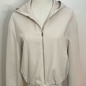 Zara Soft Oversized Bomber Jacket with Hood in Ecru Size XS